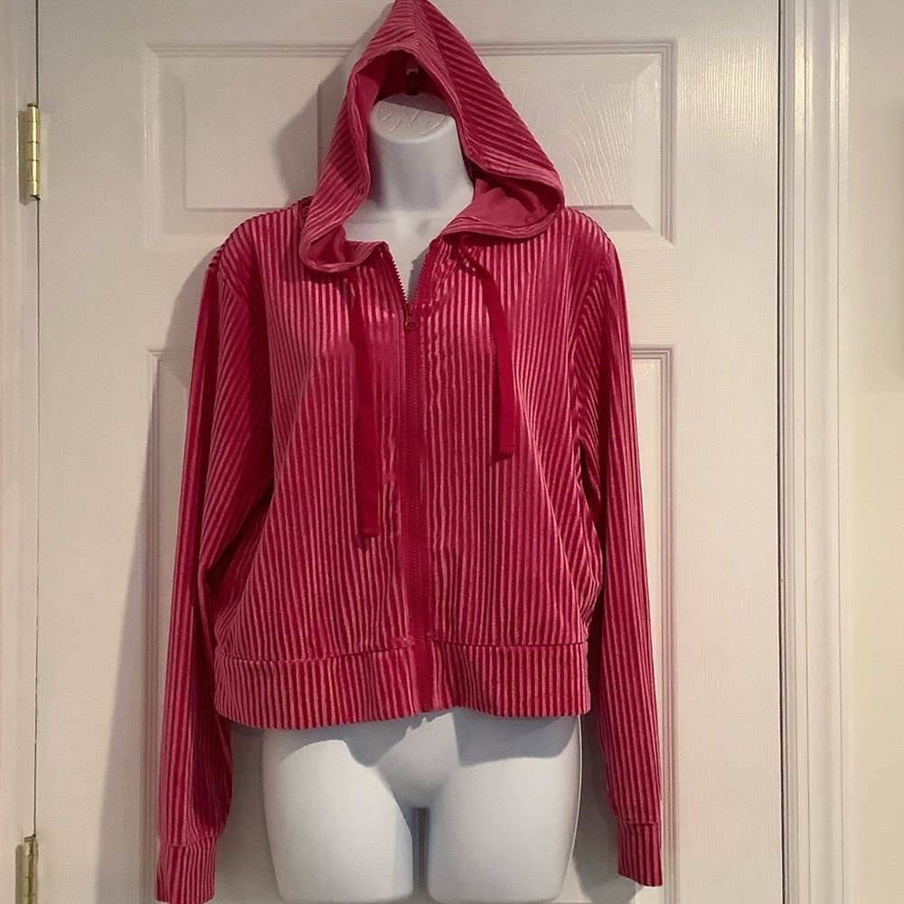 COLSIE Bright Hot Pink Barbiecore Shimmery Soft Velvet Zip Up Fall Hoodie M